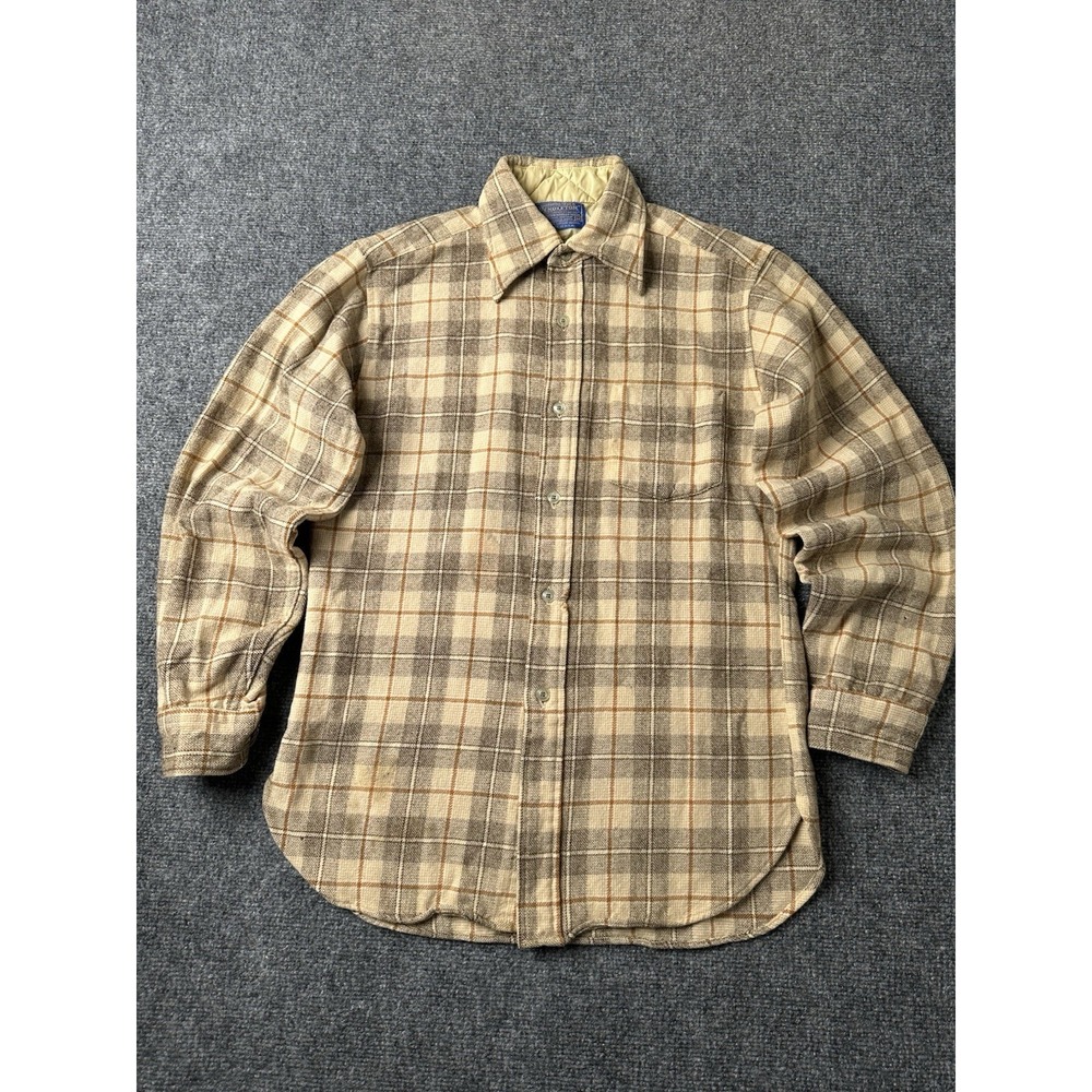 Mens 70s Pendleton Plaid Quilted‎ Wool Flannel Shirt USA, Size M
